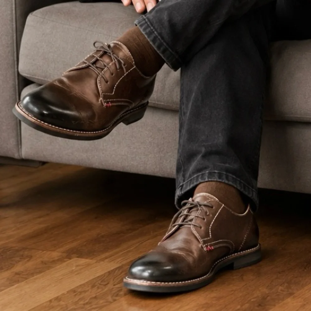 Original Penguin Mens Wade OP100197 Brown Leather Oxford Dress Shoes Size 9.5